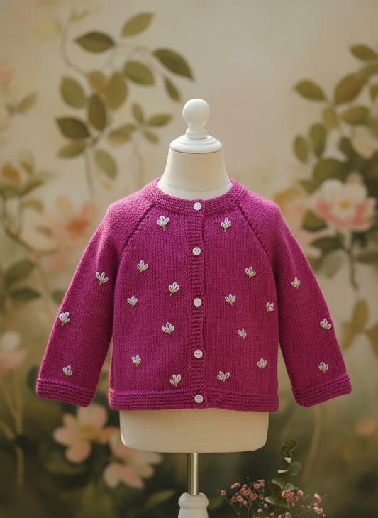 Berry Blossom – Hand-Knitted Floral Cardigan