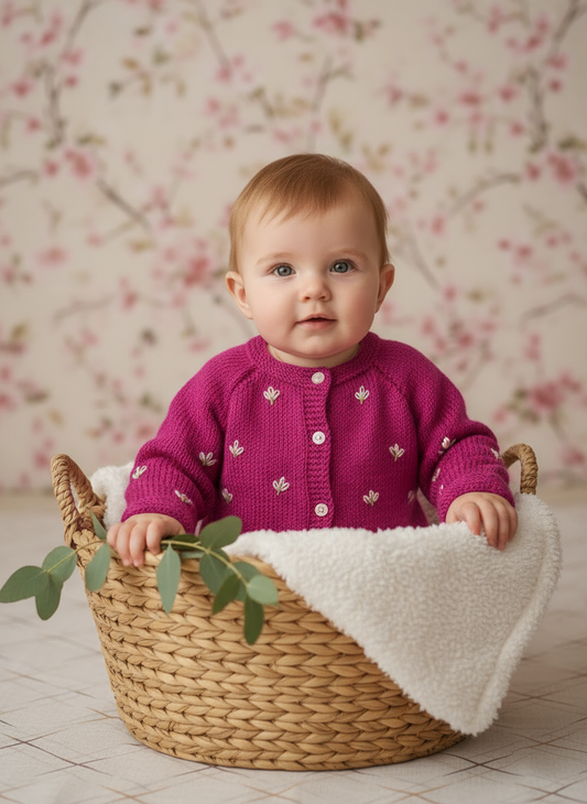 Berry Blossom – Hand-Knitted Floral Cardigan