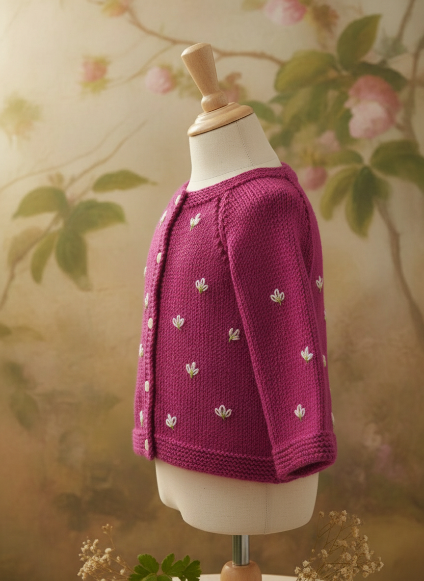 Berry Blossom – Hand-Knitted Floral Cardigan