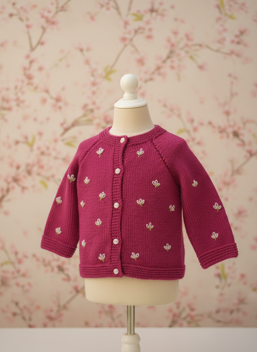 Berry Blossom – Hand-Knitted Floral Cardigan