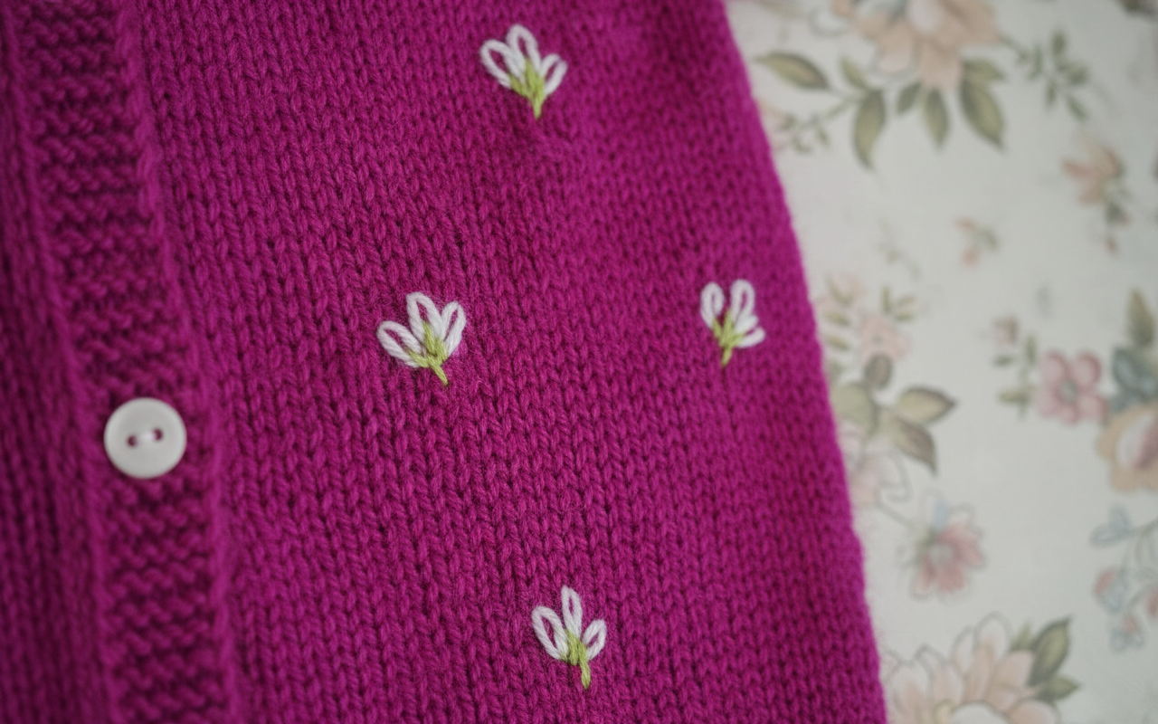 Berry Blossom – Hand-Knitted Floral Cardigan