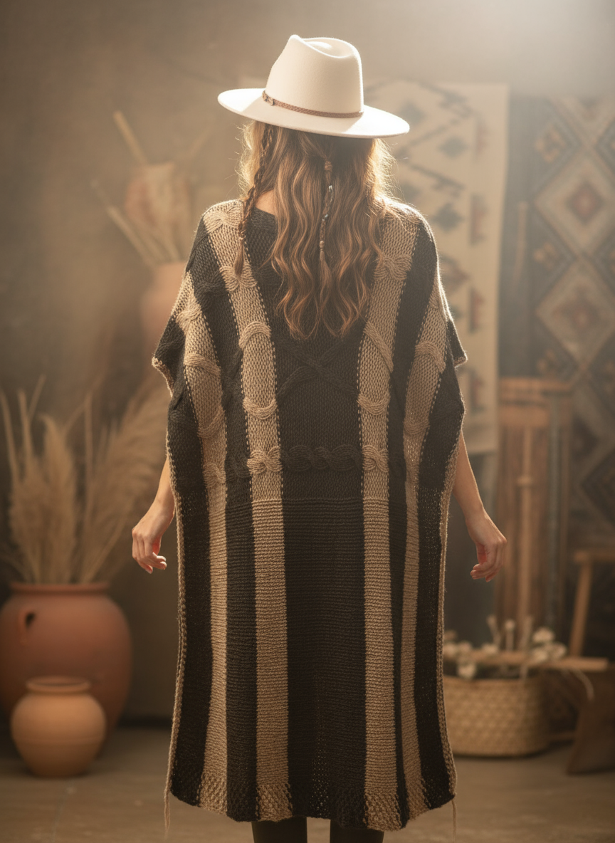 Desert Stripes Poncho Back View