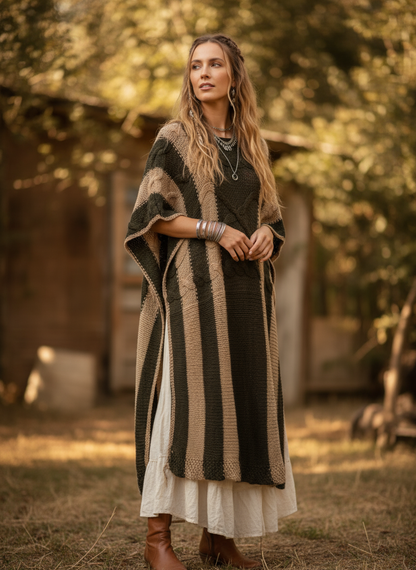 Desert Stripes Poncho Three-Quarter View
