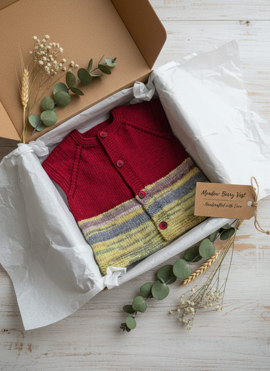 Meadow Berry vest in gift box ready to ship