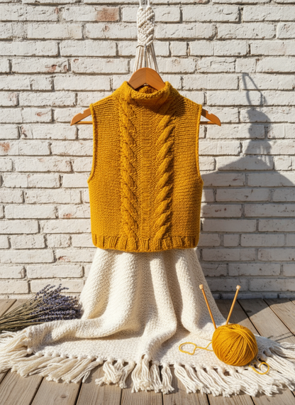 Golden Sun – Handcrafted Mustard Knit Top